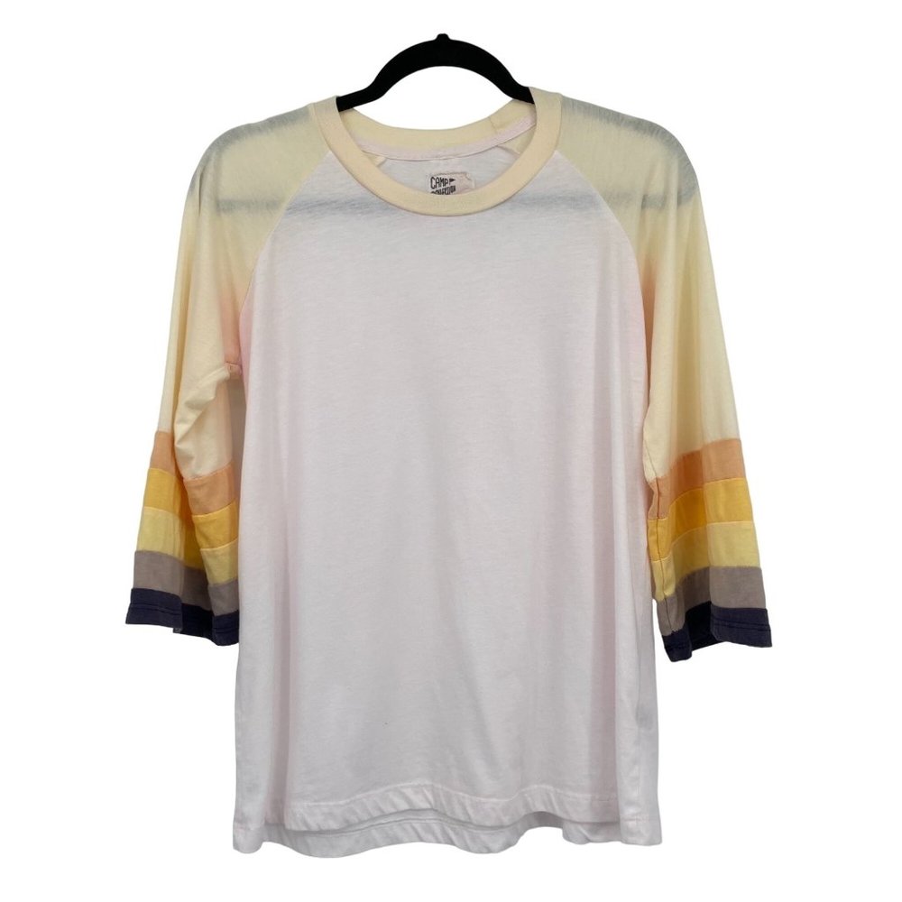 Free People Camp Collection Size X-Small White Yellow Stripe Casual Woman's Top - Picture 1 of 10